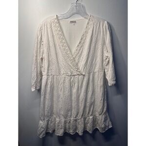 Debbie Katz South Beach White Eyelet Lace Mini Dress Tunic Boho Cotton Womens M
